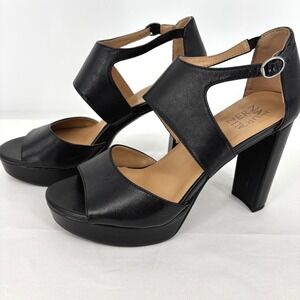 Naturalizer Mae Ankle Strappy Heel Open Toe Black Leather Womens Sz 8.5